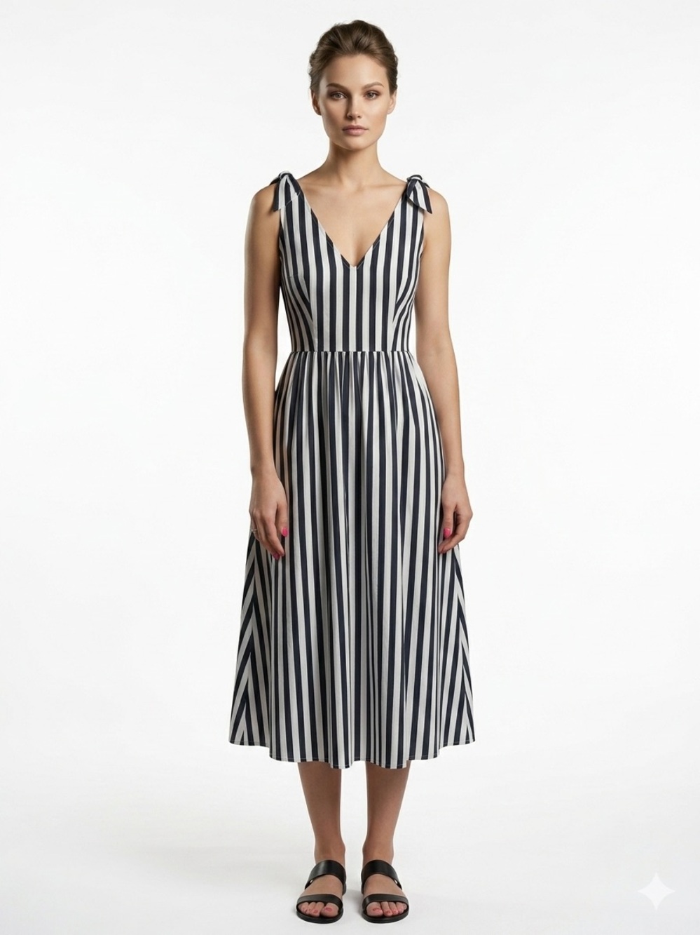Anthropologie Striped Tie-Shoulder Midi Dress with POCKETS Size S (XS)